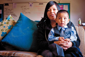 Cassandra Yazzie is the single mother of two-year-old Lithario Thompson. Yazzie recently won a scholarship through National Geographic and will attend a technical college in Denver later this year. &nbsp;&copy; 2011 Gallup Independent / Cable Hoover 